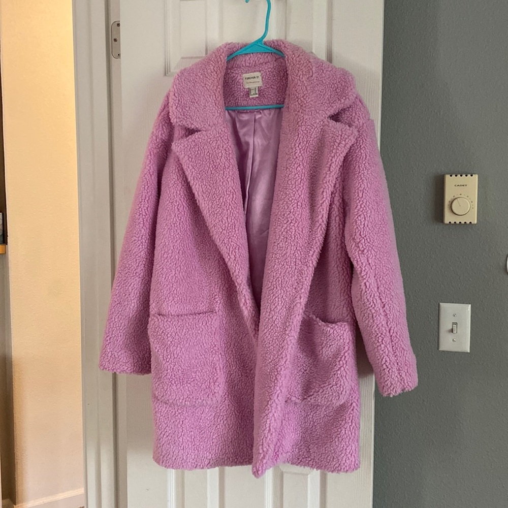 Pink longline teddy jacket